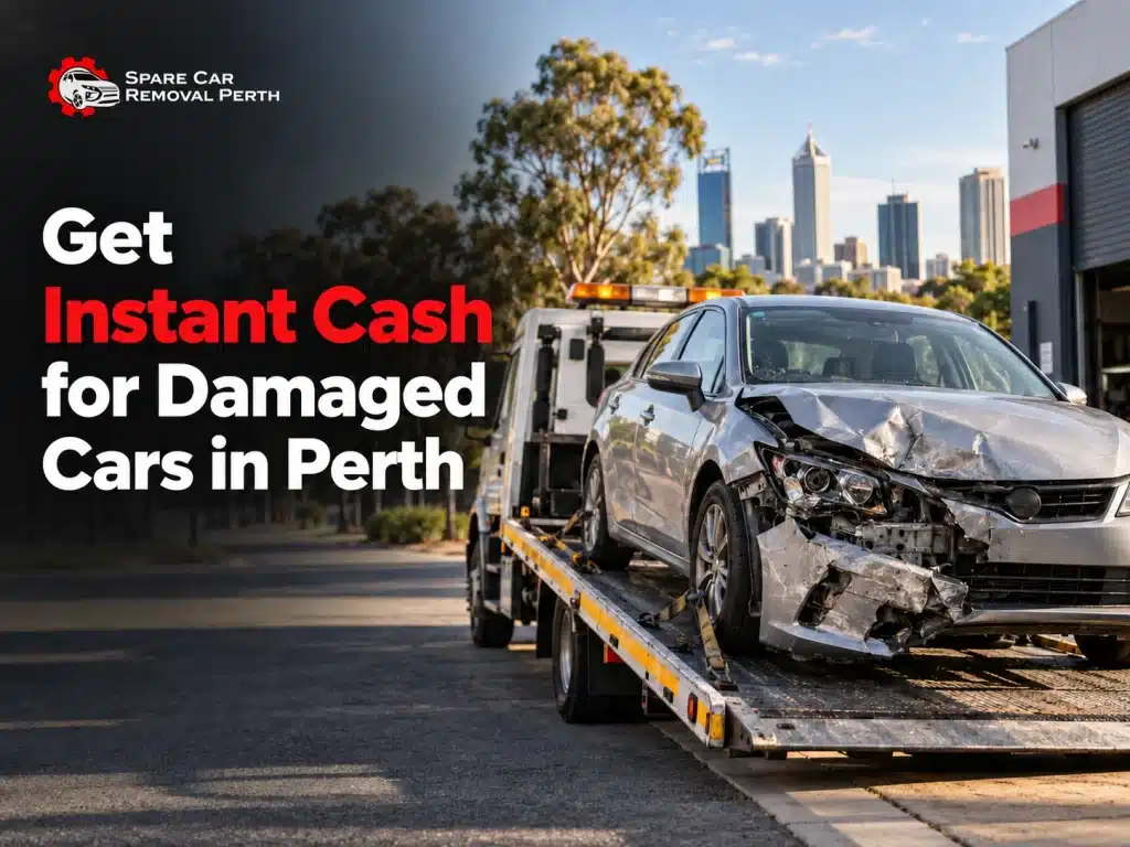 Accident-damaged car loaded onto a tow truck for instant cash in Perth