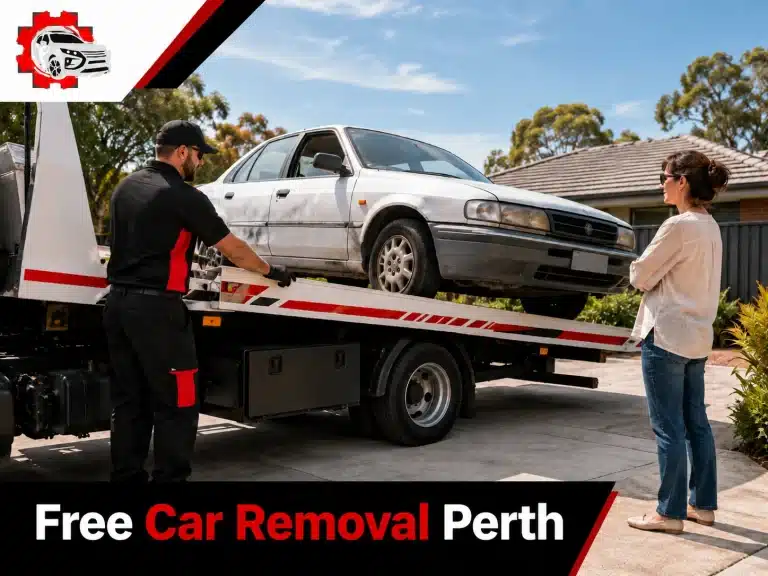 Tow truck operator collecting an unwanted car from a Perth home for free car removal.